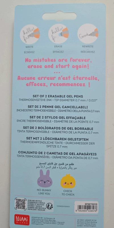 Set 2 Penne Cancellabili Hoppy Easter - Bunny e Chick - Limited Edition