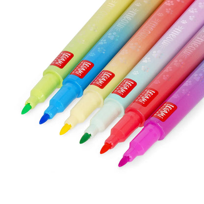 Set di 6 Pennarelli Doppia Punta con Colori Sovrascrivibili - Meow