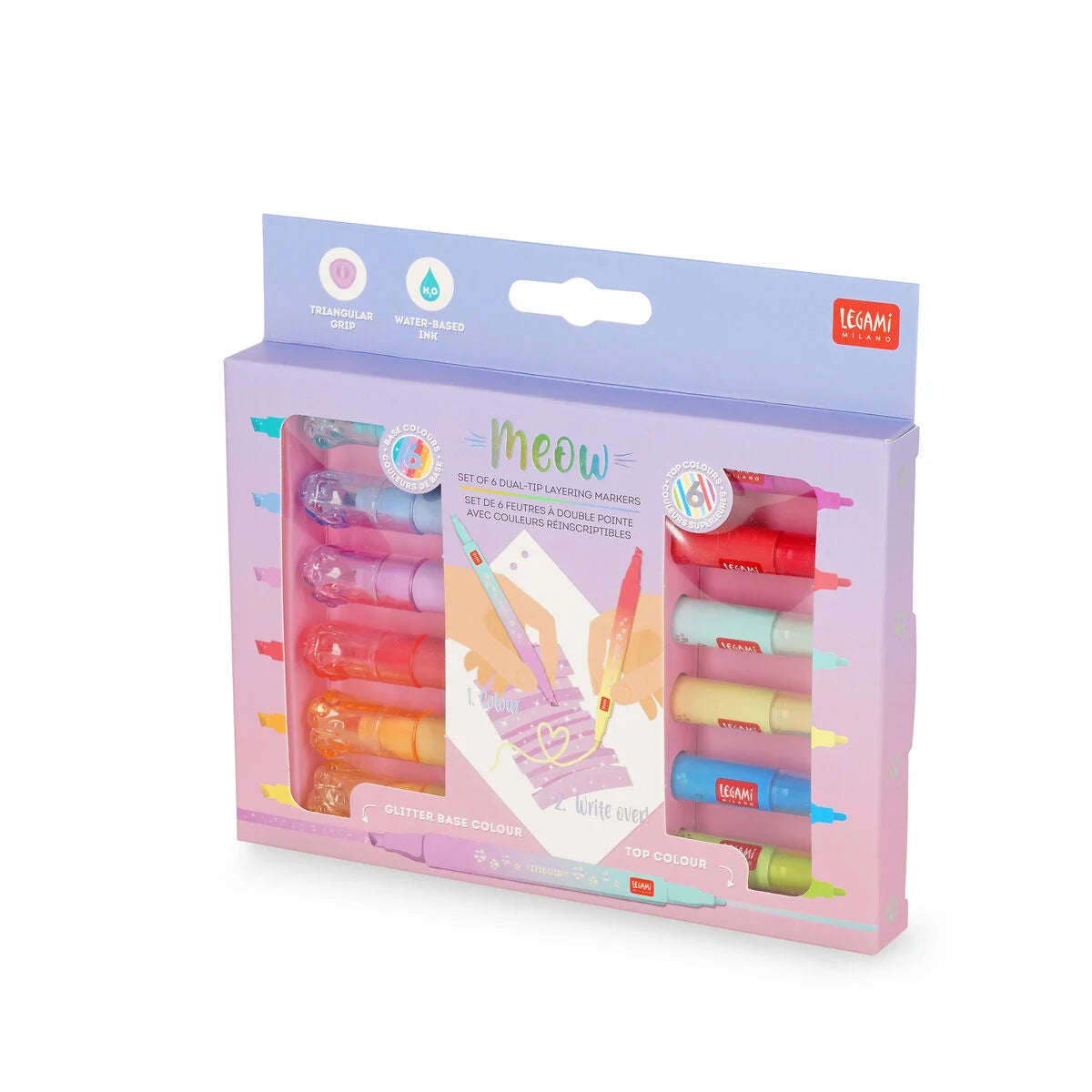 Set di 6 Pennarelli Doppia Punta con Colori Sovrascrivibili - Meow